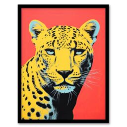 Wee Blue Coo Wall Art Print Vibrant Cheetah On Coral Bold Animal Living Room Framed - Size: A4 - thumbnail 1