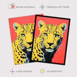Wee Blue Coo Wall Art Print Vibrant Cheetah On Coral Bold Animal Living Room Framed - Size: A4 - thumbnail 2