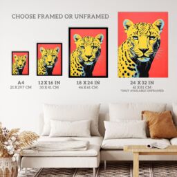 Wee Blue Coo Wall Art Print Vibrant Cheetah On Coral Bold Animal Living Room Framed - Size: A4 - thumbnail 3