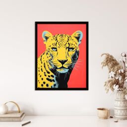 Wee Blue Coo Wall Art Print Vibrant Cheetah On Coral Bold Animal Living Room Framed - Size: A4 - thumbnail 4
