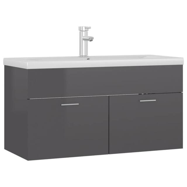 Berkfield Home Sink Cabinet with Built-in Basin High Gloss Grey Engineered Wood - image 1