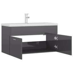 Berkfield Home Sink Cabinet with Built-in Basin High Gloss Grey Engineered Wood - thumbnail 5
