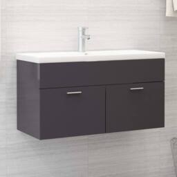 Berkfield Home Sink Cabinet with Built-in Basin High Gloss Grey Engineered Wood - thumbnail 2
