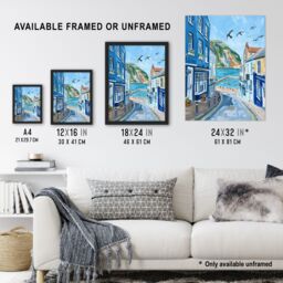 Artery8 West Bay Dorset England Sunny Day Painting Framed Art Print in Blue - Size: A4 - thumbnail 3