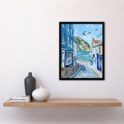 Artery8 West Bay Dorset England Sunny Day Painting Framed Art Print in Blue - Size: A4 - thumbnail 4