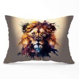 Warren Reed - Designer Majestic Lion Face Splashart Cushions in Brown - Size: 60 cm x 60 cm - thumbnail 1