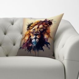 Warren Reed - Designer Majestic Lion Face Splashart Cushions in Brown - Size: 60 cm x 60 cm - thumbnail 2