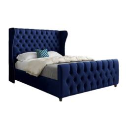 Casani Horning Straight Upholstered Blue Soft Velvet Designer Bed Frame - Size: King - thumbnail 3