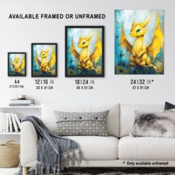 "Artery8 Cute Yellow Baby Dragon Fantasy Oil Painting Wall Art Print - Size: W18"" x H24""" - thumbnail 3
