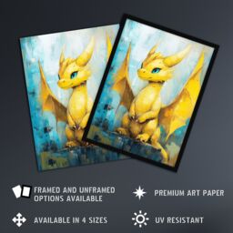 "Artery8 Cute Yellow Baby Dragon Fantasy Oil Painting Wall Art Print - Size: W18"" x H24""" - thumbnail 2