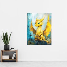 "Artery8 Cute Yellow Baby Dragon Fantasy Oil Painting Wall Art Print - Size: W18"" x H24""" - thumbnail 4