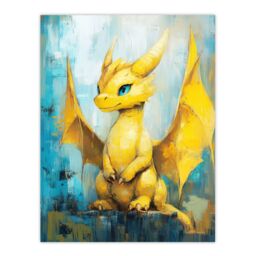 "Artery8 Cute Yellow Baby Dragon Fantasy Oil Painting Wall Art Print - Size: W18"" x H24""" - thumbnail 1