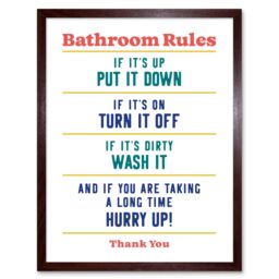 "Artery8 Wall Art Print Funny Bathroom Rules Art Toilet Rules Sign Art Framed in Brown - Size: W12"" x H16""" - thumbnail 1