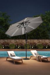 Garden Sanctuary 3m Solar Powered LED Outdoor Patio Umbrella with Decorative Base in Light Grey - thumbnail 2