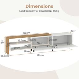 Gymax TV Stand Cabinet For 80 Inches TVs 181cm Long Media Console Table in White - thumbnail 2
