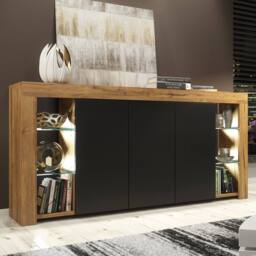 Mex Furniture LTD Sideboard Eden 164cm - Dark Oak & Black Matt Doors & LED Lights - thumbnail 1