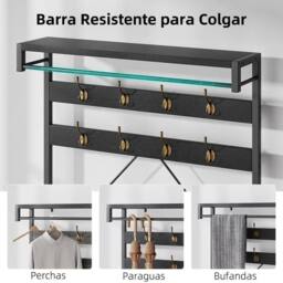 London Boutique 4-in-1 Hallway Storage Unit Coat Rack w/Shoe Bench&8-Hook Clothes Rack in Black - thumbnail 4