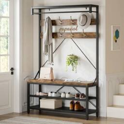 London Boutique 4-in-1 Hallway Storage Unit Coat Rack w/Shoe Bench&8-Hook Clothes Rack in Black - thumbnail 5