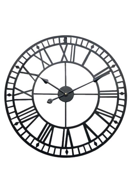 Living and Home 40cm Black Round Hollow Roman Numerals Metal Wall Clock with Diamond Scale - image 1