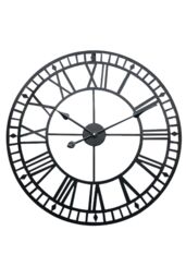 Living and Home 40cm Black Round Hollow Roman Numerals Metal Wall Clock with Diamond Scale