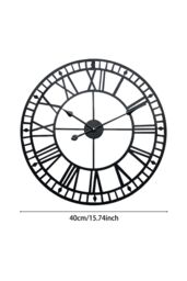 Living and Home 40cm Black Round Hollow Roman Numerals Metal Wall Clock with Diamond Scale - thumbnail 6