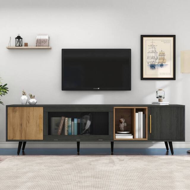 STILVORA TV Stand with Storage & Glass Door in Grey - image 1