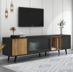 STILVORA TV Stand with Storage & Glass Door in Grey - thumbnail 5
