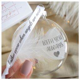 Amaya Rose Ltd In Memory of With You Always Feather Round Bauble Gift Boxed. Memorial in Clear - thumbnail 2