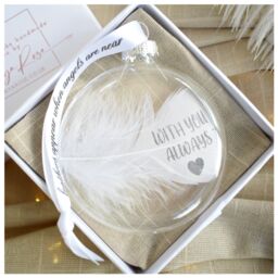 Amaya Rose Ltd In Memory of With You Always Feather Round Bauble Gift Boxed. Memorial in Clear - thumbnail 5