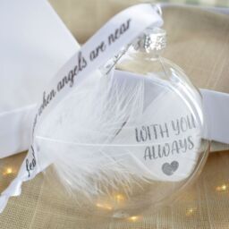 Amaya Rose Ltd In Memory of With You Always Feather Round Bauble Gift Boxed. Memorial in Clear - thumbnail 4