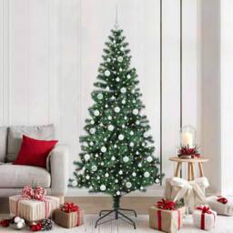 Berkfield Home Elegant Artificial Pre-lit Christmas Tree Green 210 cm PVC & Metal - thumbnail 2