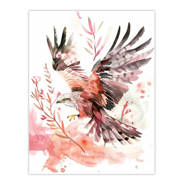 "Artery8 Red Kite in Flight Light Watercolour Painting Wall Art Print - Size: W24"" x H32""" - image 1