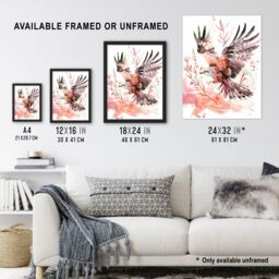 "Artery8 Red Kite in Flight Light Watercolour Painting Wall Art Print - Size: W24"" x H32""" - thumbnail 3