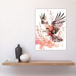 "Artery8 Red Kite in Flight Light Watercolour Painting Wall Art Print - Size: W24"" x H32""" - thumbnail 4