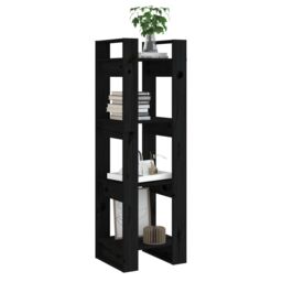 Berkfield Home Book Cabinet/Room Divider Black 41x35x125 cm Solid Wood Pine - Size: 41 x 35 x 125 cm - thumbnail 5
