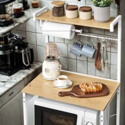 Pirlo Plush Industrial 4 Tier Smart Kitchen Bakers Rack With Power Outlets in Light Oak - thumbnail 2
