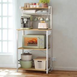 Pirlo Plush Industrial 4 Tier Smart Kitchen Bakers Rack With Power Outlets in Light Oak - thumbnail 1