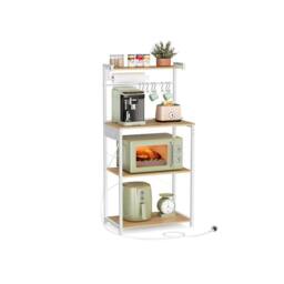 Pirlo Plush Industrial 4 Tier Smart Kitchen Bakers Rack With Power Outlets in Light Oak - thumbnail 8
