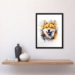 "Artery8 Wall Art Print Shiba Inu Lovers Gift Watercolour Pet Portrait Painting Artwork Art Framed - Size: W12"" x H16""" - thumbnail 4
