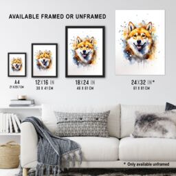 "Artery8 Wall Art Print Shiba Inu Lovers Gift Watercolour Pet Portrait Painting Artwork Art Framed - Size: W12"" x H16""" - thumbnail 3