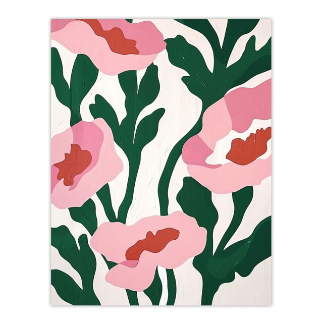 "Artery8 Wall Art Print Abstract Flower Blooms Pink Green Bright Painting Poster - Size: W12"" x H16""" - image 1