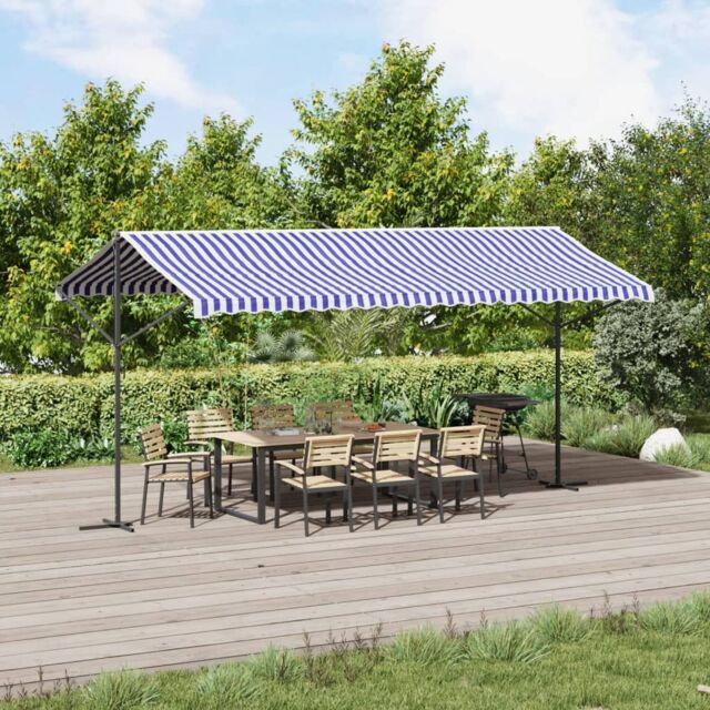 Berkfield Home Free Standing Awning Blue & White 500x300 cm Fabric & Steel - image 1