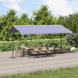 Berkfield Home Free Standing Awning Blue & White 500x300 cm Fabric & Steel - thumbnail 1
