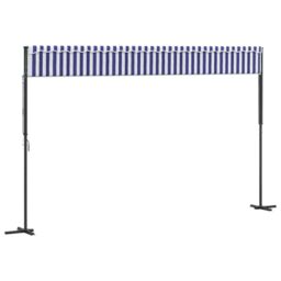 Berkfield Home Free Standing Awning Blue & White 500x300 cm Fabric & Steel - thumbnail 6