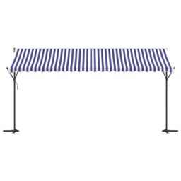 Berkfield Home Free Standing Awning Blue & White 500x300 cm Fabric & Steel - thumbnail 3