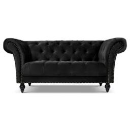 Bravich LTD Chesterfield Rolled Arm Velvet Sofa Buttoned Back Living Room Settee in Black - Size: 2 Seater - thumbnail 6