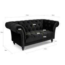 Bravich LTD Chesterfield Rolled Arm Velvet Sofa Buttoned Back Living Room Settee in Black - Size: 2 Seater - thumbnail 7