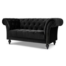 Bravich LTD Chesterfield Rolled Arm Velvet Sofa Buttoned Back Living Room Settee in Black - Size: 2 Seater - thumbnail 1