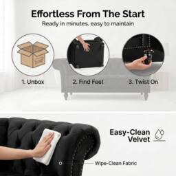 Bravich LTD Chesterfield Rolled Arm Velvet Sofa Buttoned Back Living Room Settee in Black - Size: 2 Seater - thumbnail 9