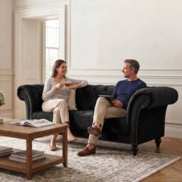 Bravich LTD Chesterfield Rolled Arm Velvet Sofa Buttoned Back Living Room Settee in Black - Size: 2 Seater - thumbnail 2